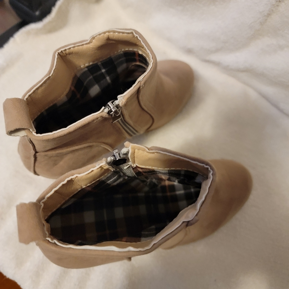 Tan Zipper-up Brown Tartan Lined‎ Ankle Boots - Picture 9 of 10